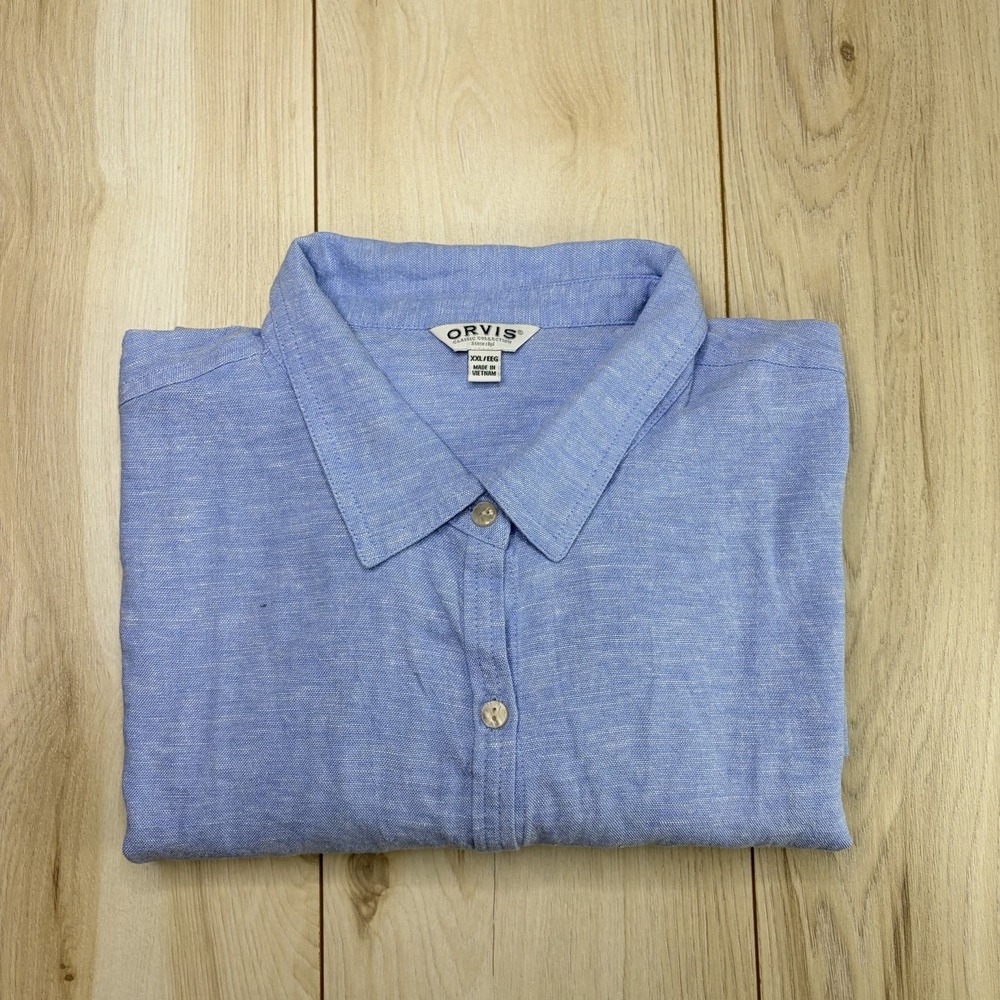Orvis Men's Linen Button Up Casual Shirt Longsleeve Chambray Size XXL Outdoors